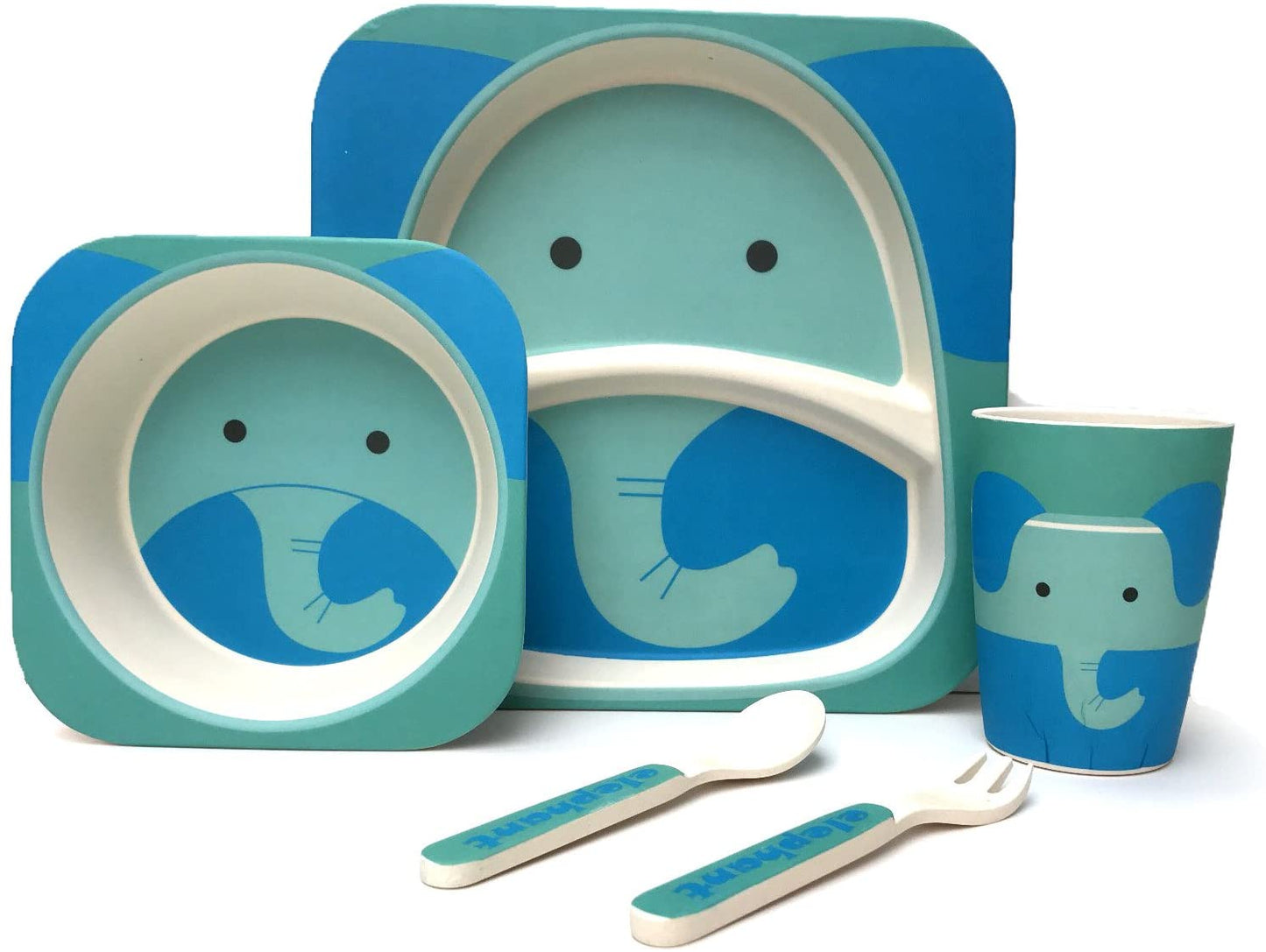 Children's 5 Piece Bamboo Dinner Set Baby Feeding ana baby Elephant