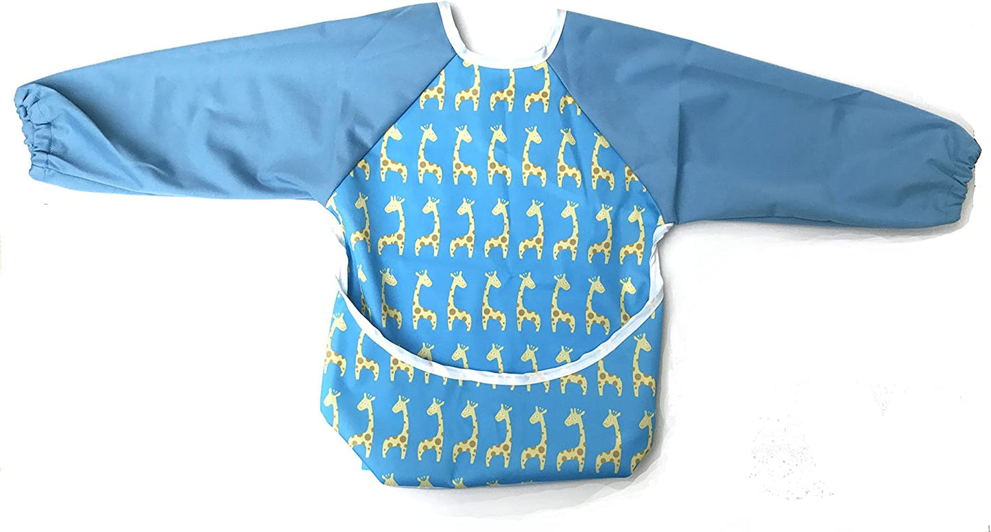 Long Sleeve Water Resistant Bib Baby Bandana Bibs Ana Wiz Blue Giraffe  