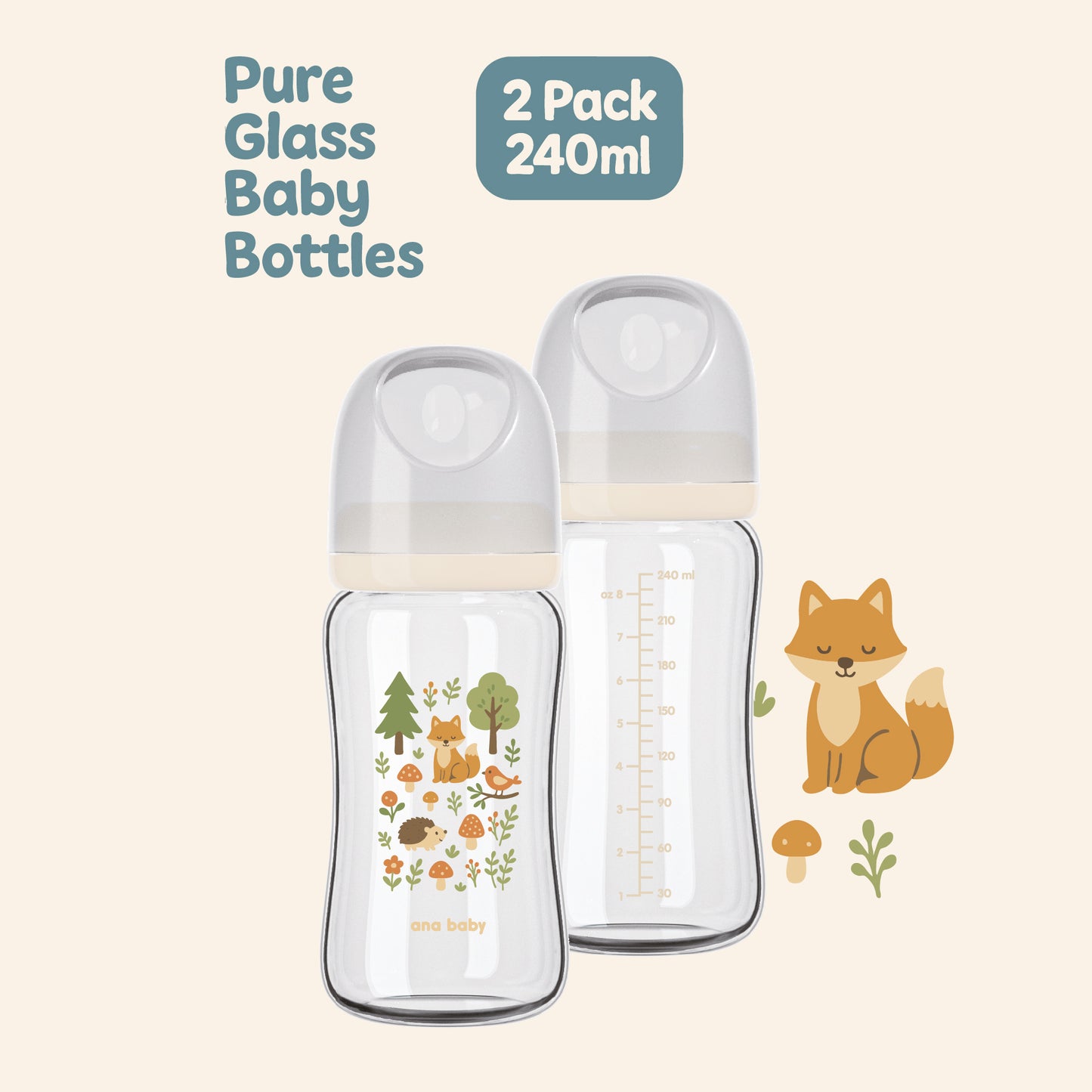 Pure Borosilicate Glass Feeding Bottles – 2 Pack
