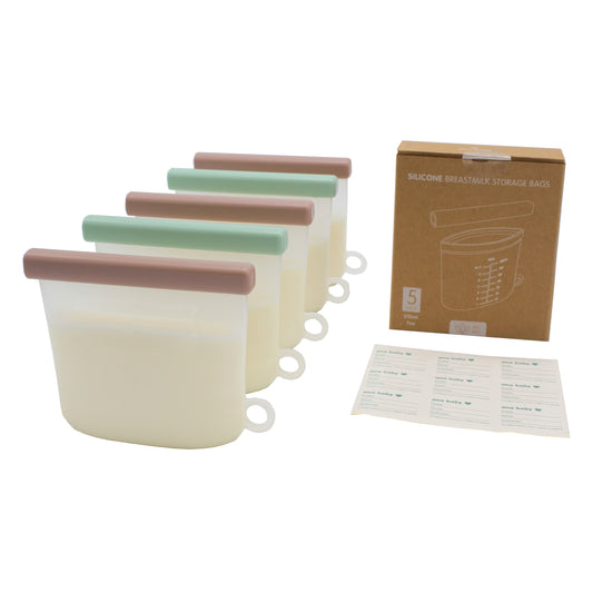 Silicone Breastmilk Storage Bags with Leak-Proof Seals, Pack of Five, 210ml